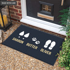 Elegant Custom Footprint Family & Pet Name Navy Doormat