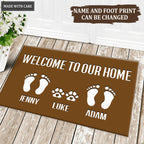 Elegant Navy Welcome To Our Home Custom Footprint Doormat