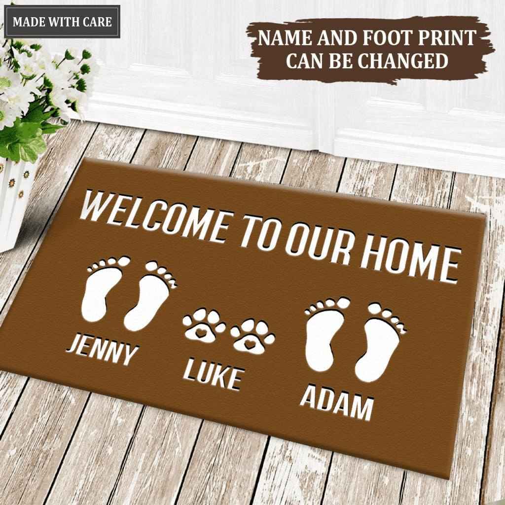 Elegant Navy Welcome To Our Home Custom Footprint Doormat