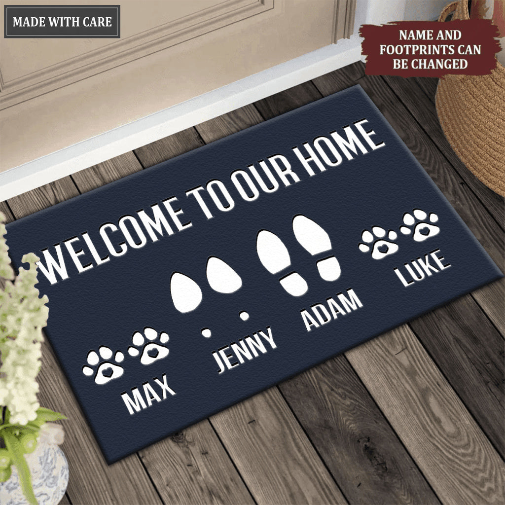 Elegant Navy Welcome To Our Home Custom Footprint Doormat