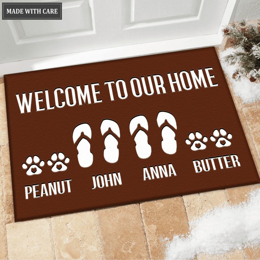 Elegant Navy Welcome To Our Home Custom Footprint Doormat