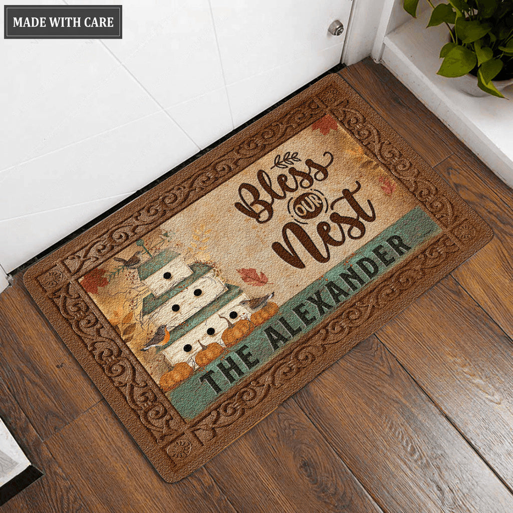 Personalized Birdhouse Primitive Bless Our Nest Doormat
