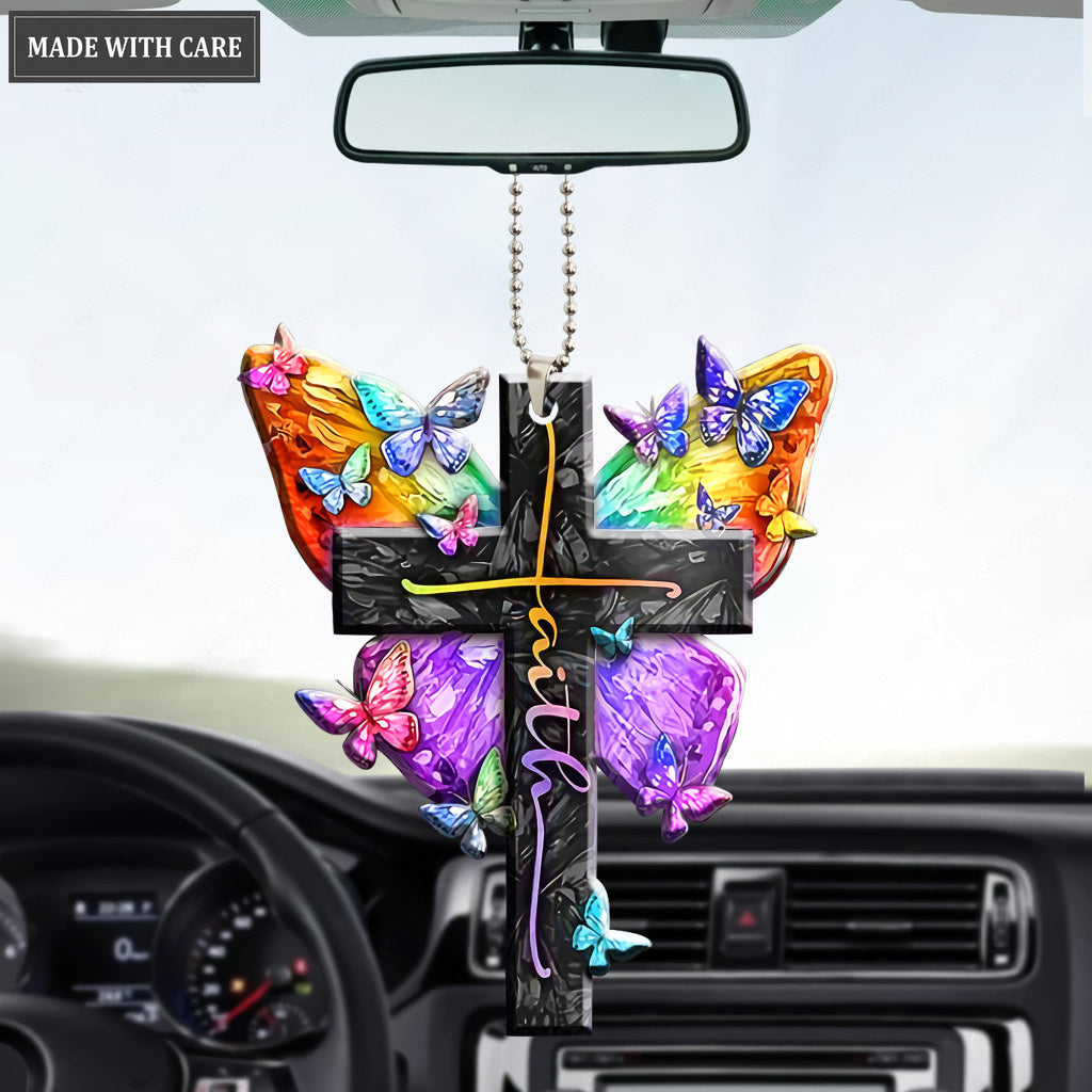 Colorful Butterfly Faith Cross Ornament