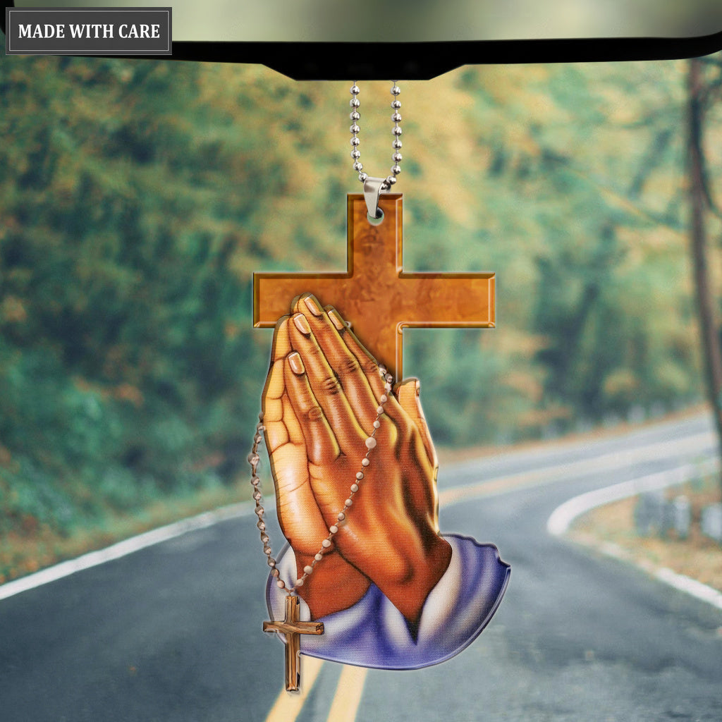 Cross Behind Praying Hands Ornament