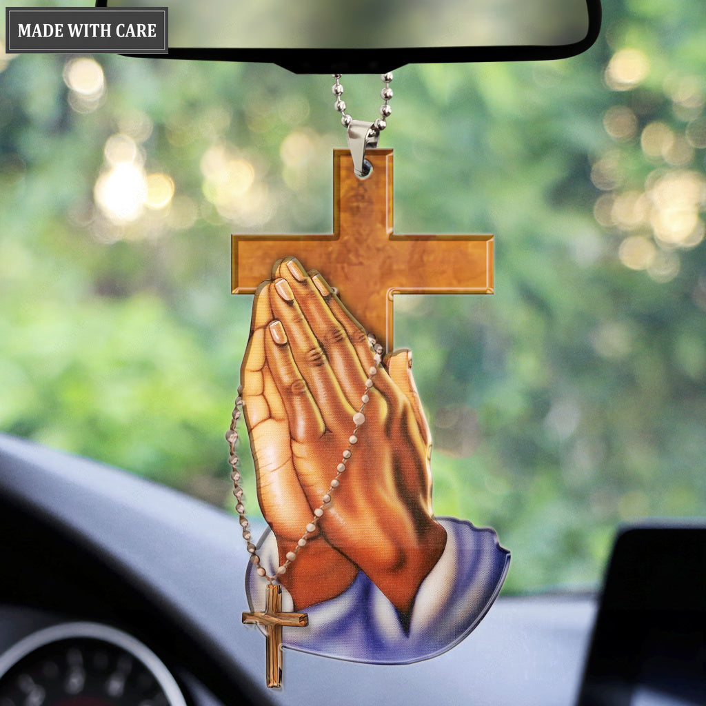 Cross Behind Praying Hands Ornament