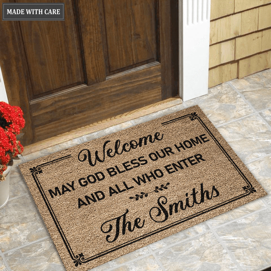 Personalized May God Bless Our Home Doormat