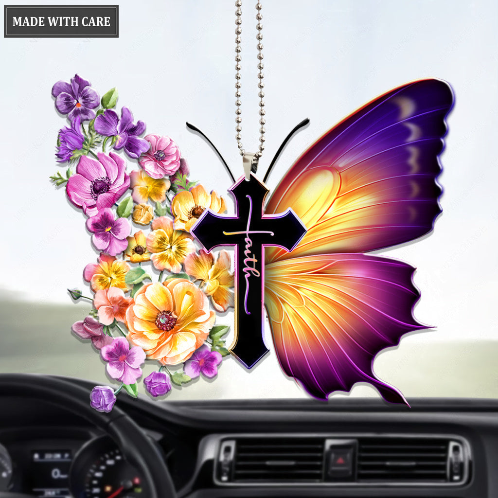 Pansies Faith Butterfly Ornament