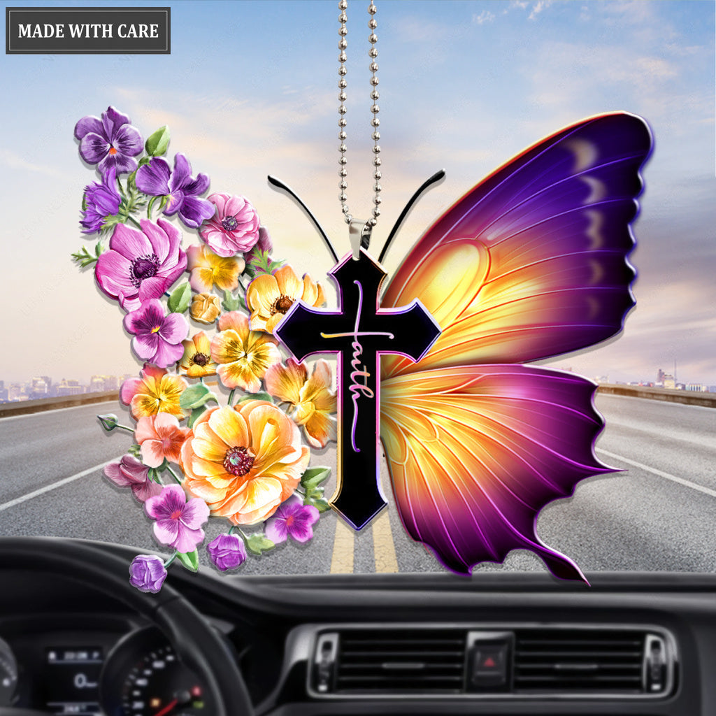 Pansies Faith Butterfly Ornament