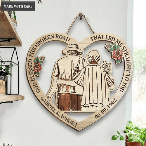 Couple Hugging God Blessed Customized Shape Wooden Sign