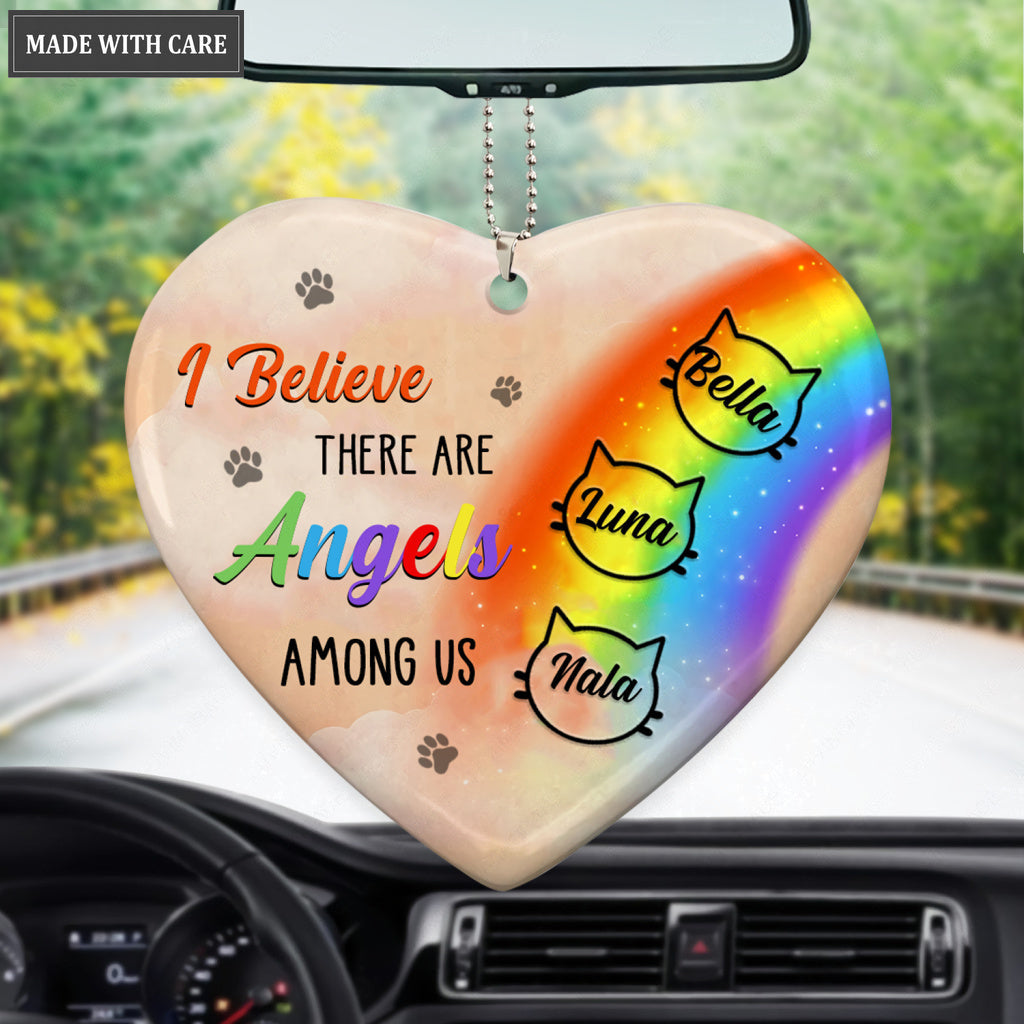 Rainbow Cat Angels Among Us Memorial Personalized Heart Ornament
