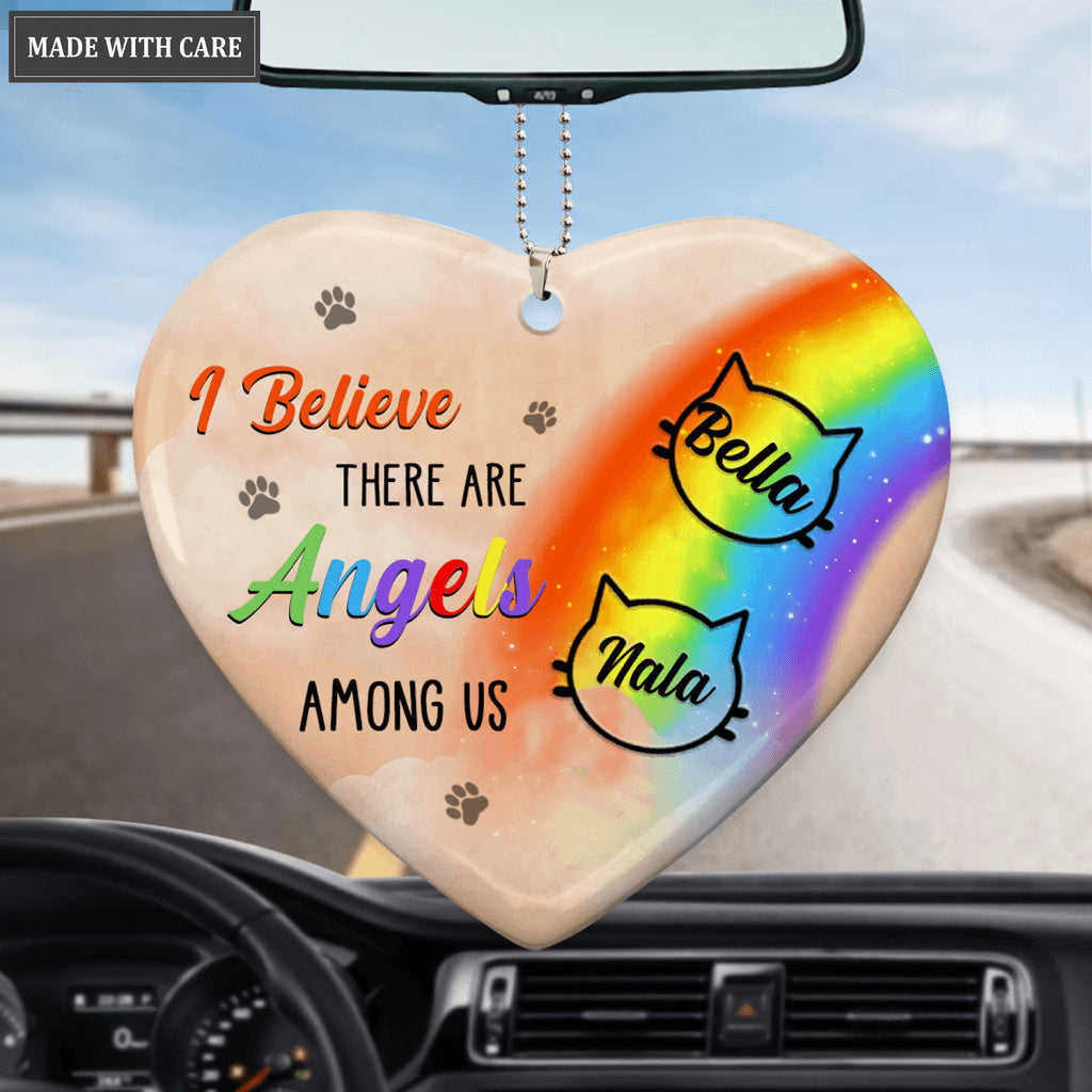 Rainbow Cat Angels Among Us Memorial Personalized Heart Ornament