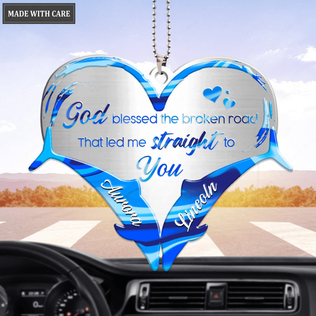 Two Dolphins Heart God Blessed Personalized Ornament