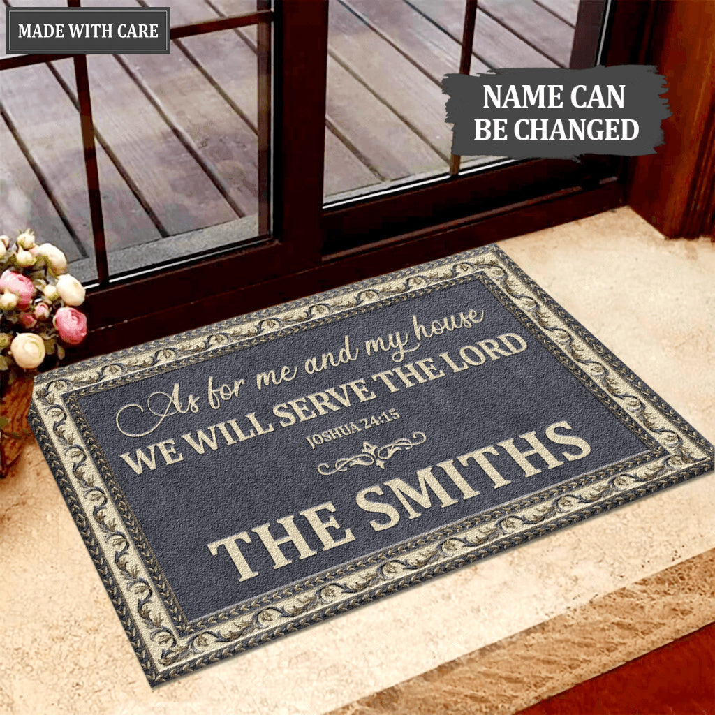 Oriental Slate Blue Serve The Lord Personalized Doormat