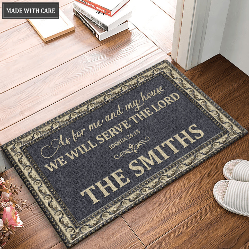 Oriental Slate Blue Serve The Lord Personalized Doormat
