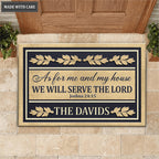 Personalized Gold Navy Serve The Lord Elegant Family Home Doormat