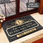 Charcoal Gold Family Home Serve The Lord Personalized Doormat