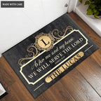 Charcoal Gold Family Home Serve The Lord Personalized Doormat