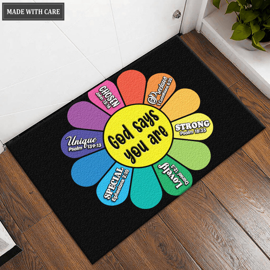 God Says You Are Happy Flower Welcome Doormat