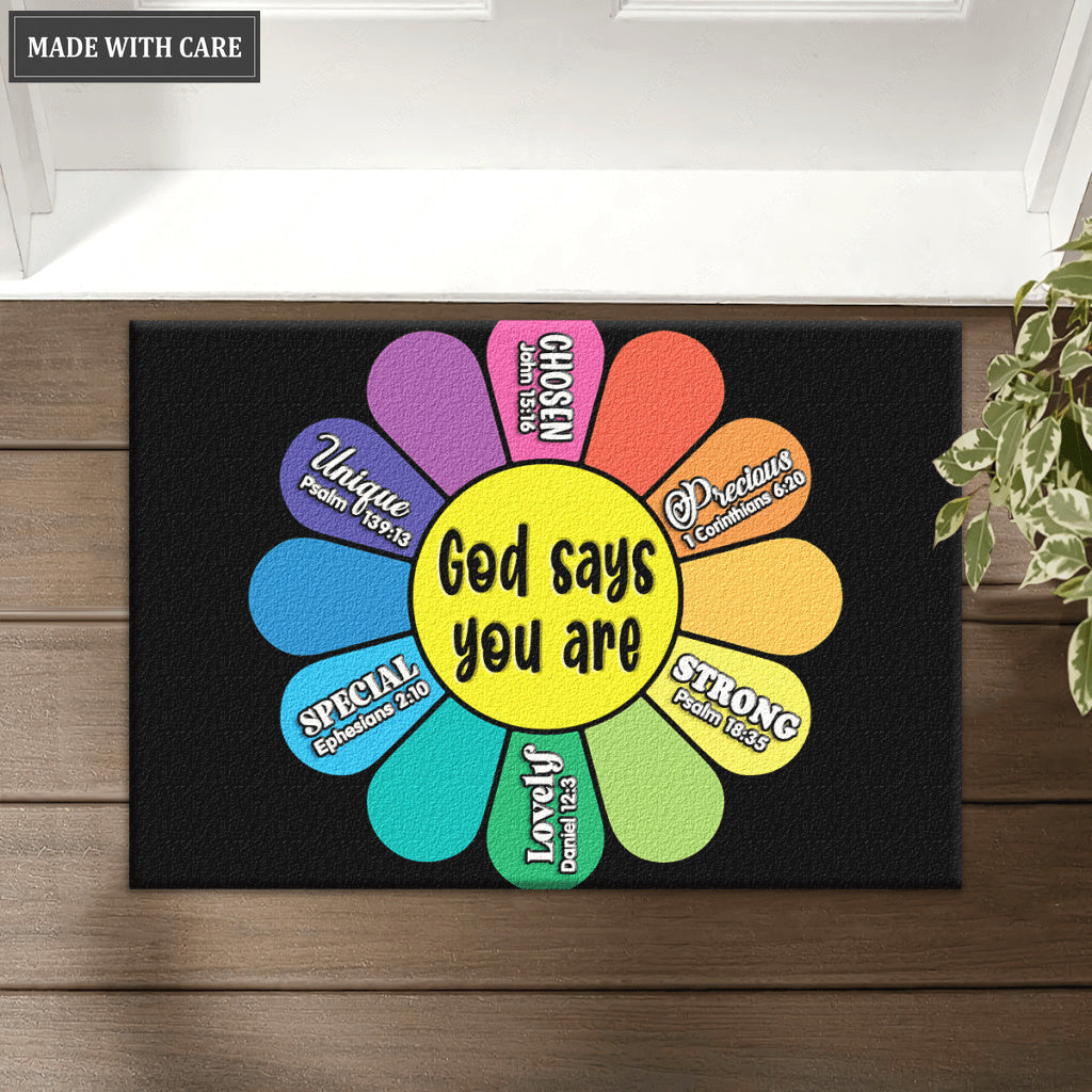 God Says You Are Happy Flower Welcome Doormat