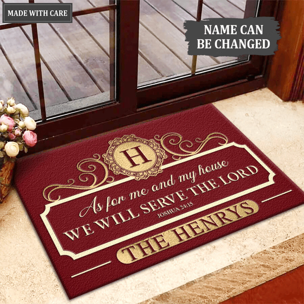 Personalized Elegant Red Family Home Serve The Lord Doormat