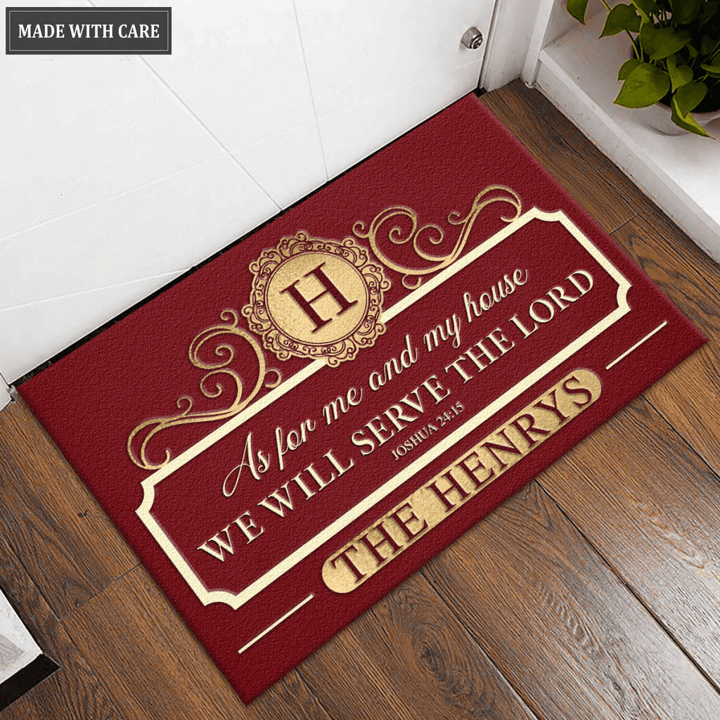 Personalized Elegant Red Family Home Serve The Lord Doormat