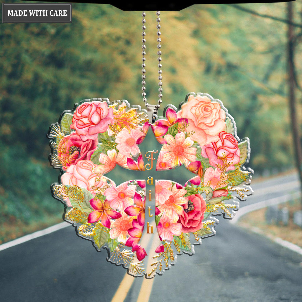 Floral Heart Faith Cross Ornament