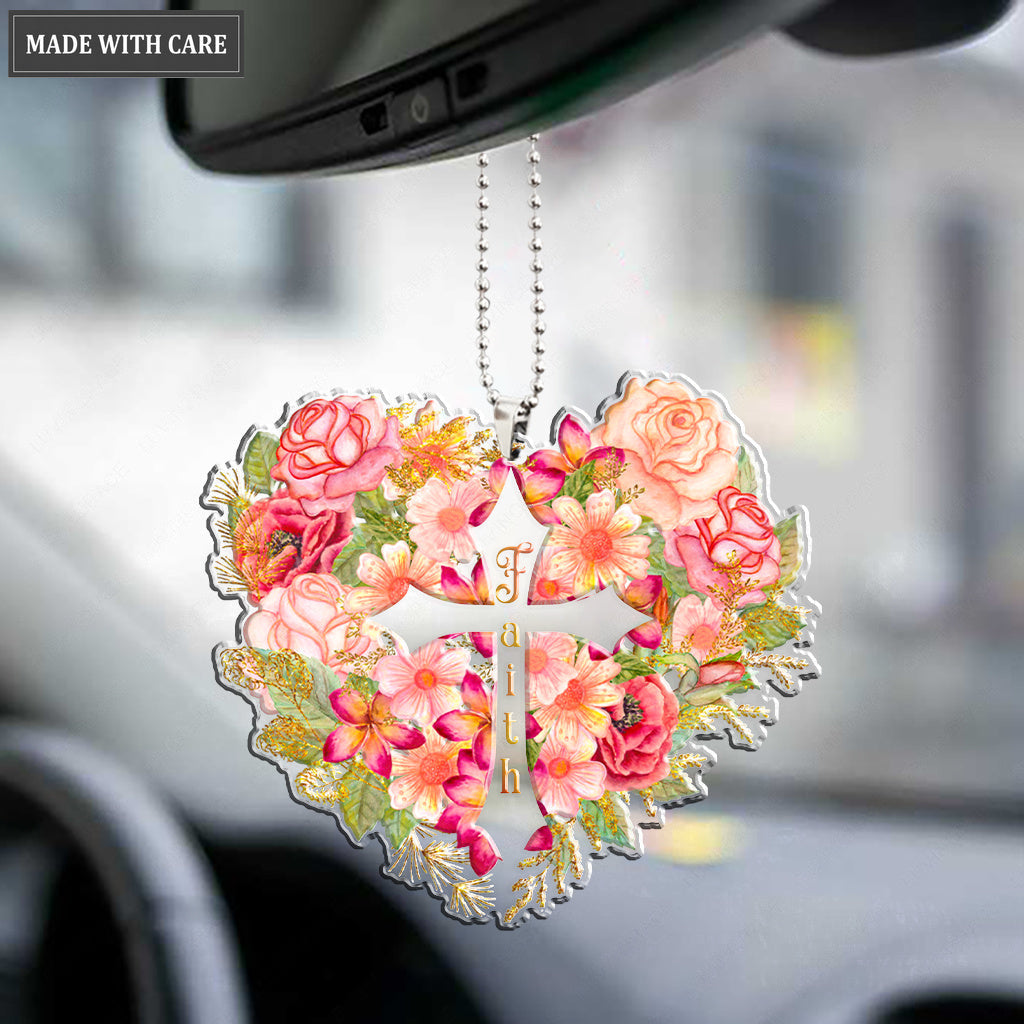 Floral Heart Faith Cross Ornament
