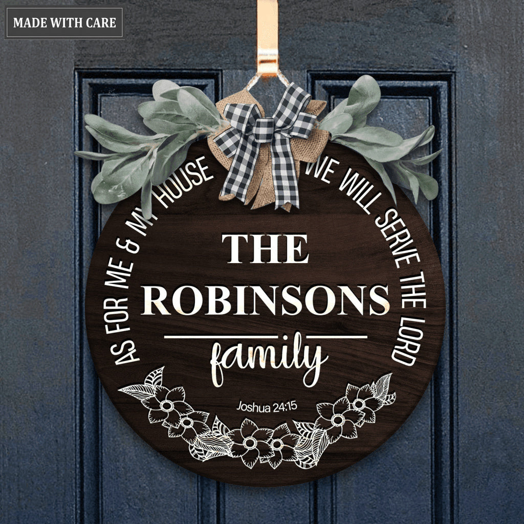 Personalized Serve The Lord Floral Monogram Round Sign