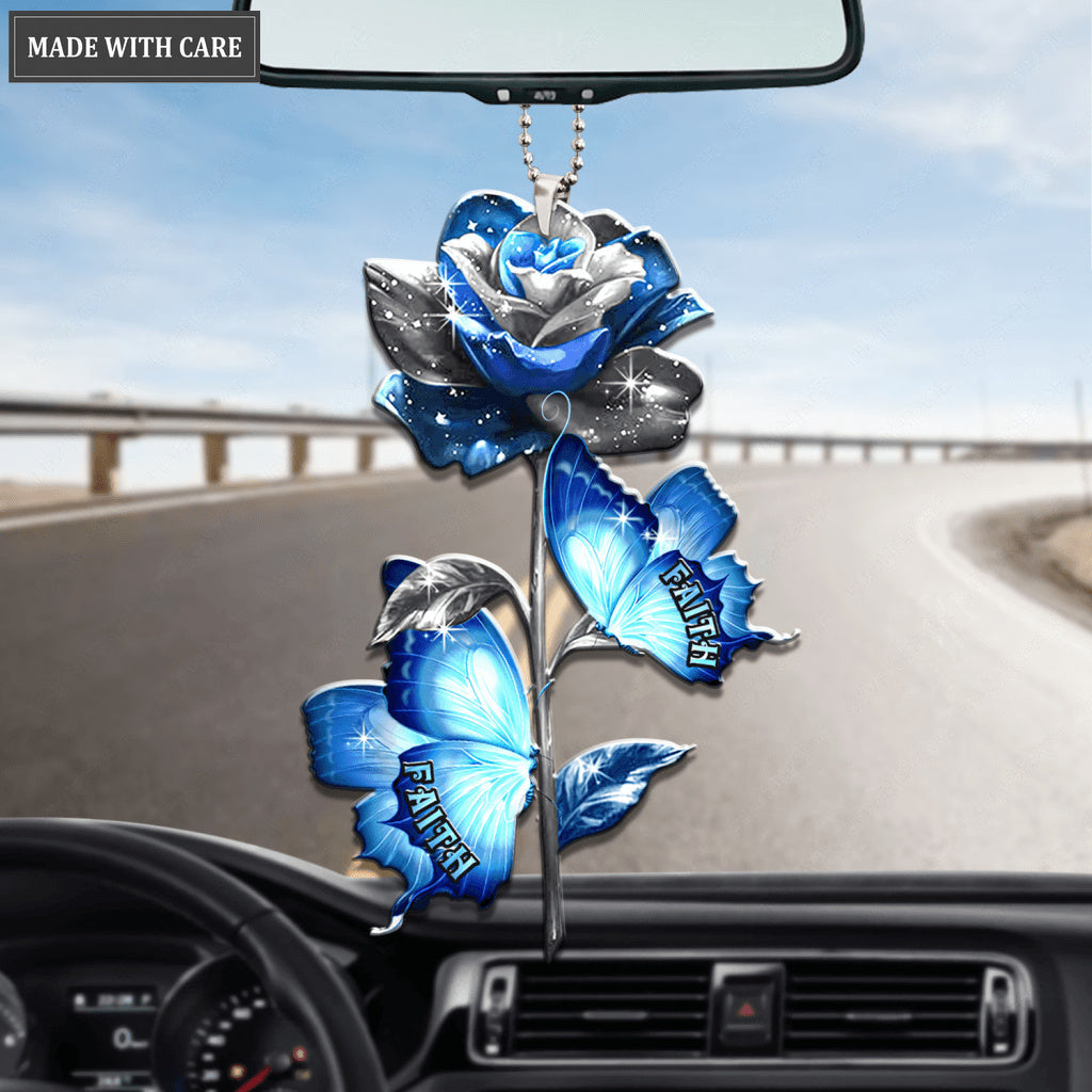 Blue Rose And Butterfly Faith Hope Love Ornament