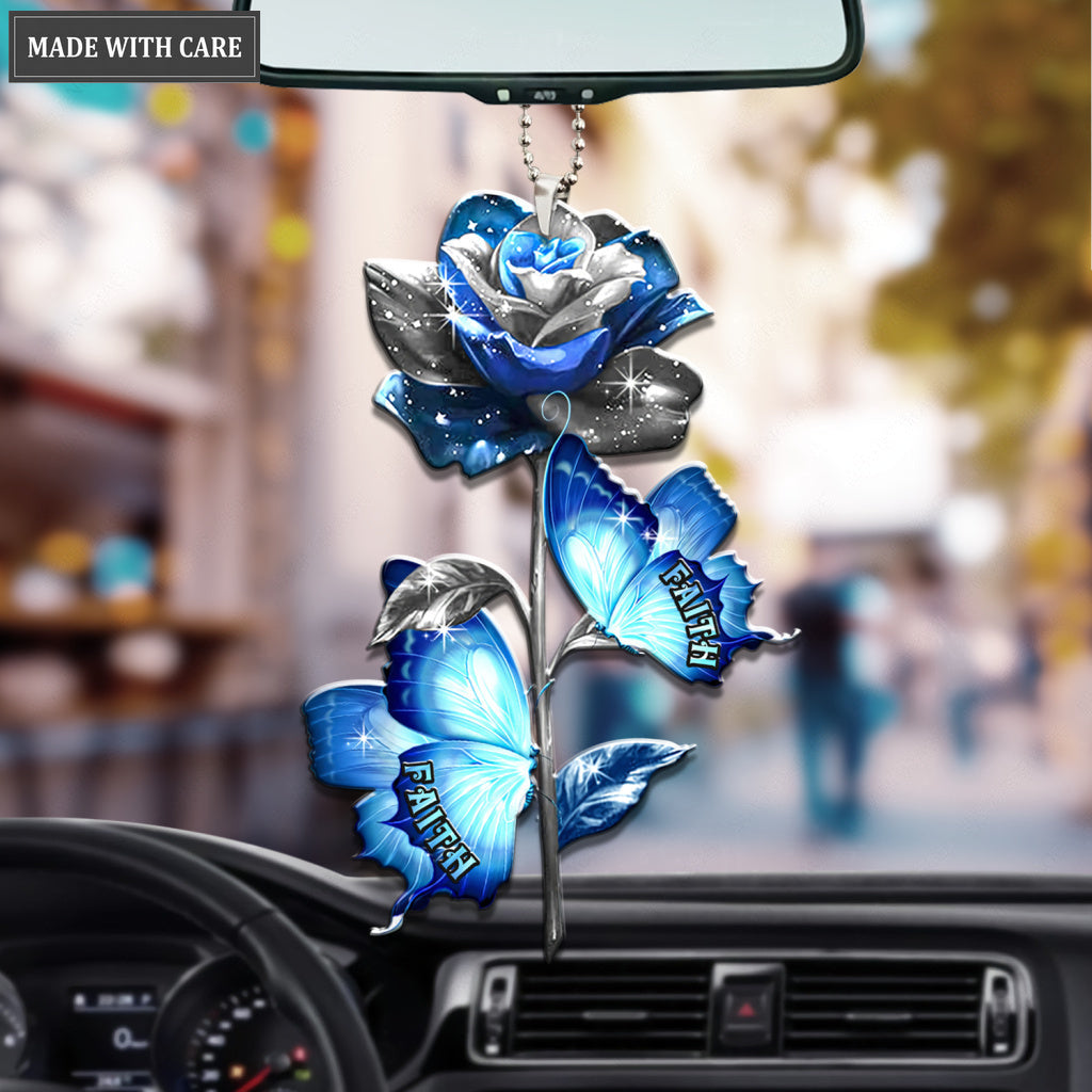 Blue Rose And Butterfly Faith Hope Love Ornament