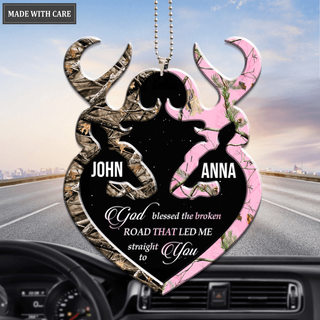Personalized Buck And Doe Heart God Blessed Ornament