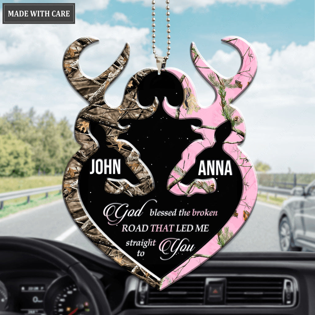 Personalized Buck And Doe Heart God Blessed Ornament