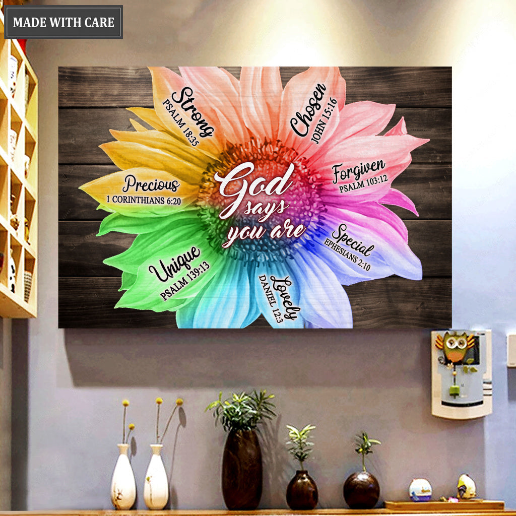 Rainbow Sunflower God Says You Are Canvas