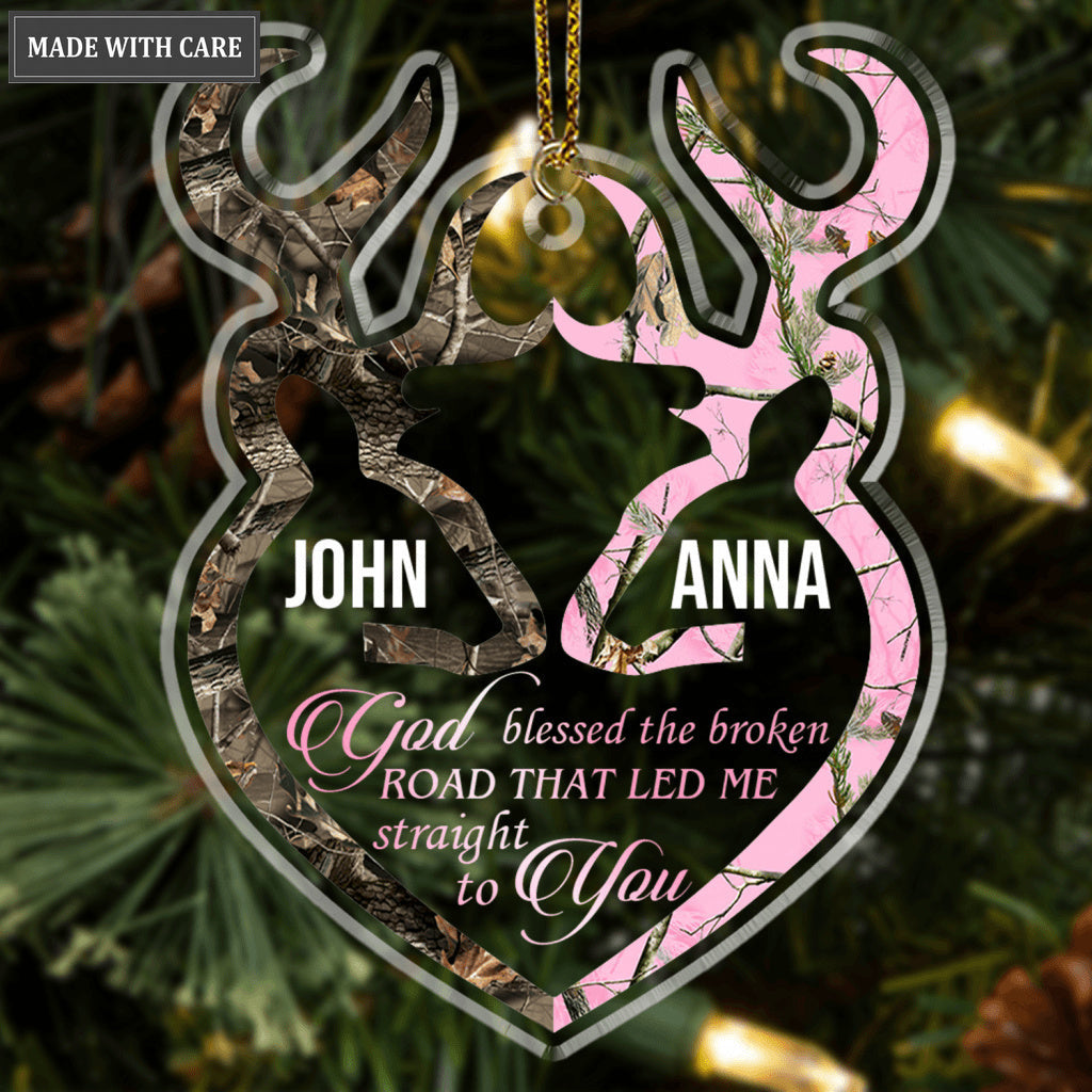 Buck And Doe Heart Couple Personalized Shaped Transparent Ornament