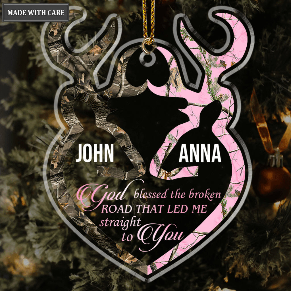 Buck And Doe Heart Couple Personalized Shaped Transparent Ornament