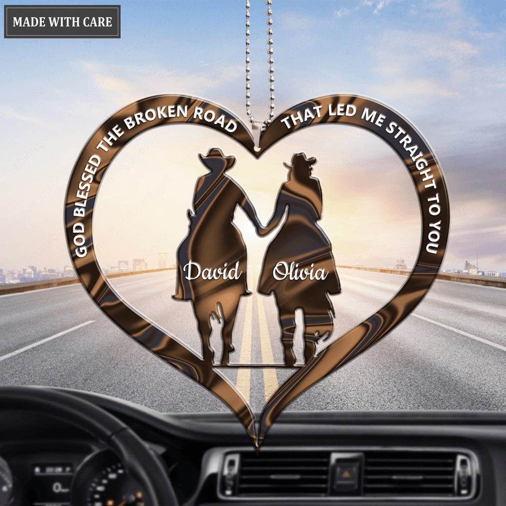 Cowboy and Cowgirl Holding Hands God Blessed Personalized Ornament