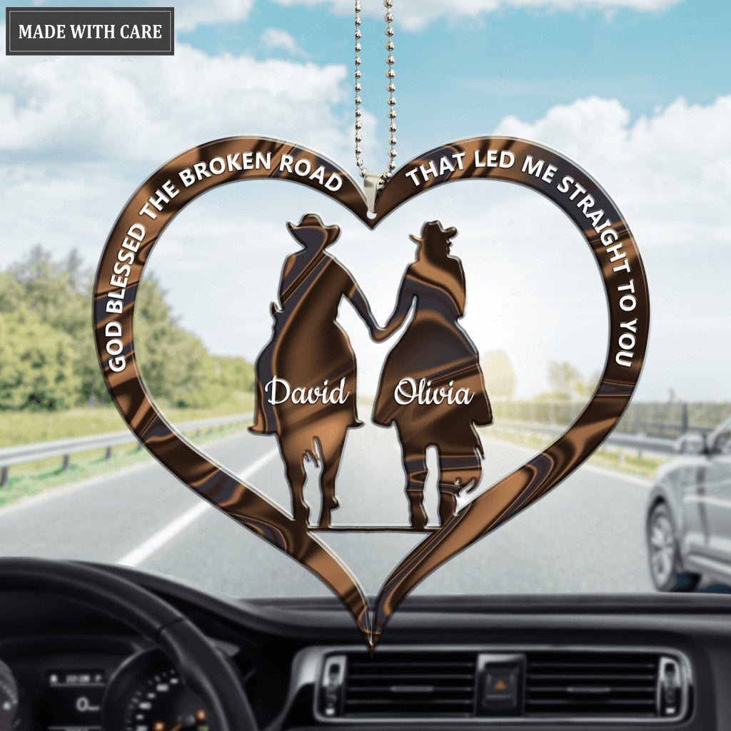 Cowboy and Cowgirl Holding Hands God Blessed Personalized Ornament