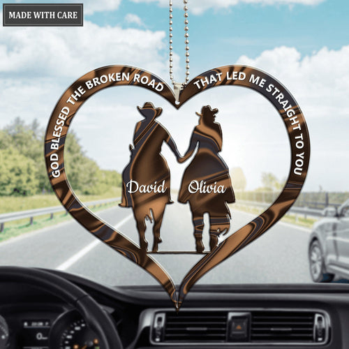 Cowboy and Cowgirl Holding Hands God Blessed Personalized Ornament