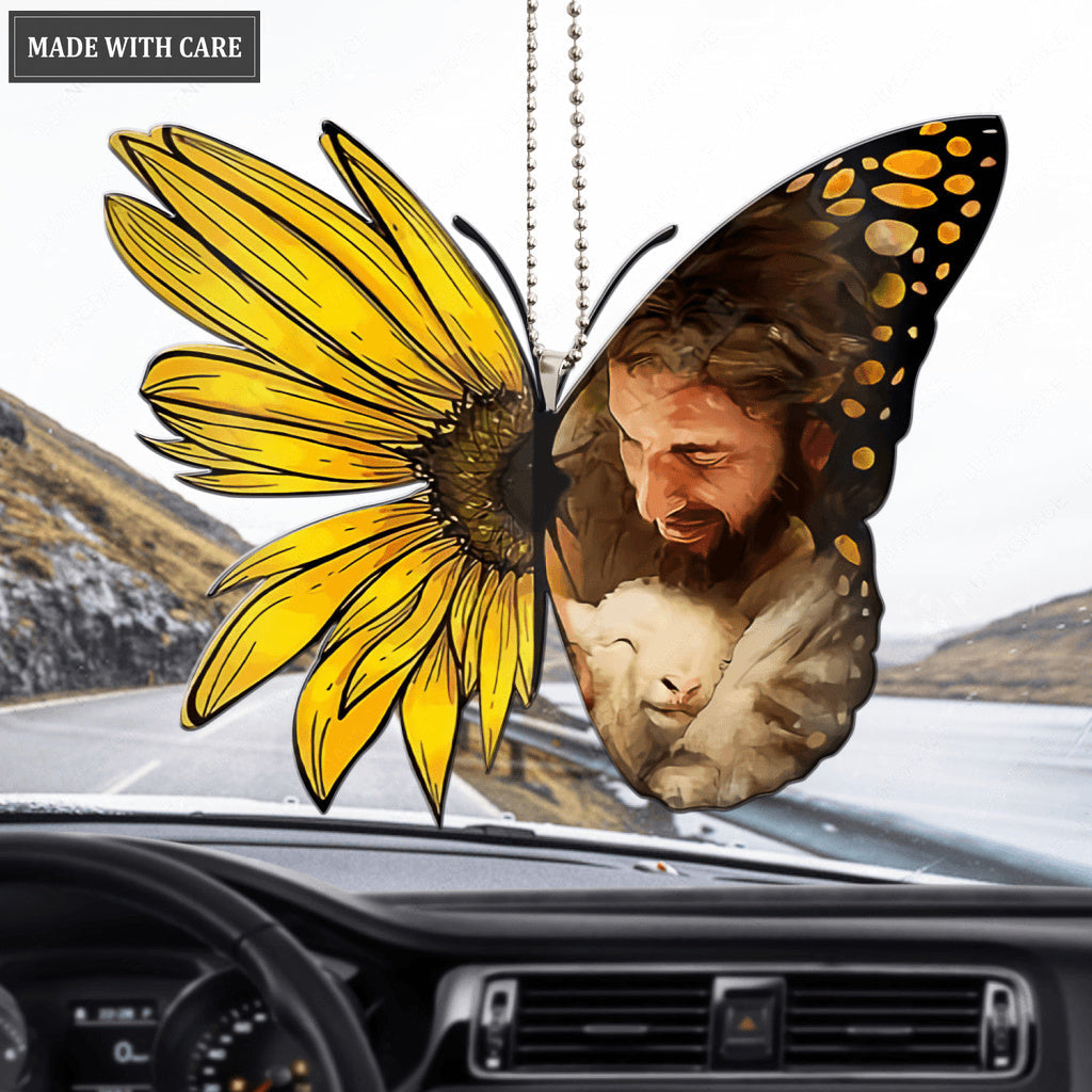 Jesus And Lamb With Sunflower Butterfly Ornament