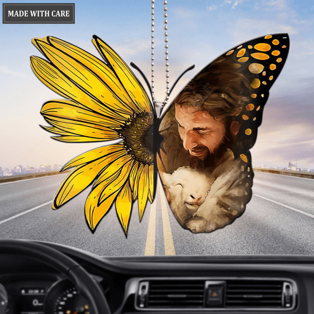 Jesus And Lamb With Sunflower Butterfly Ornament