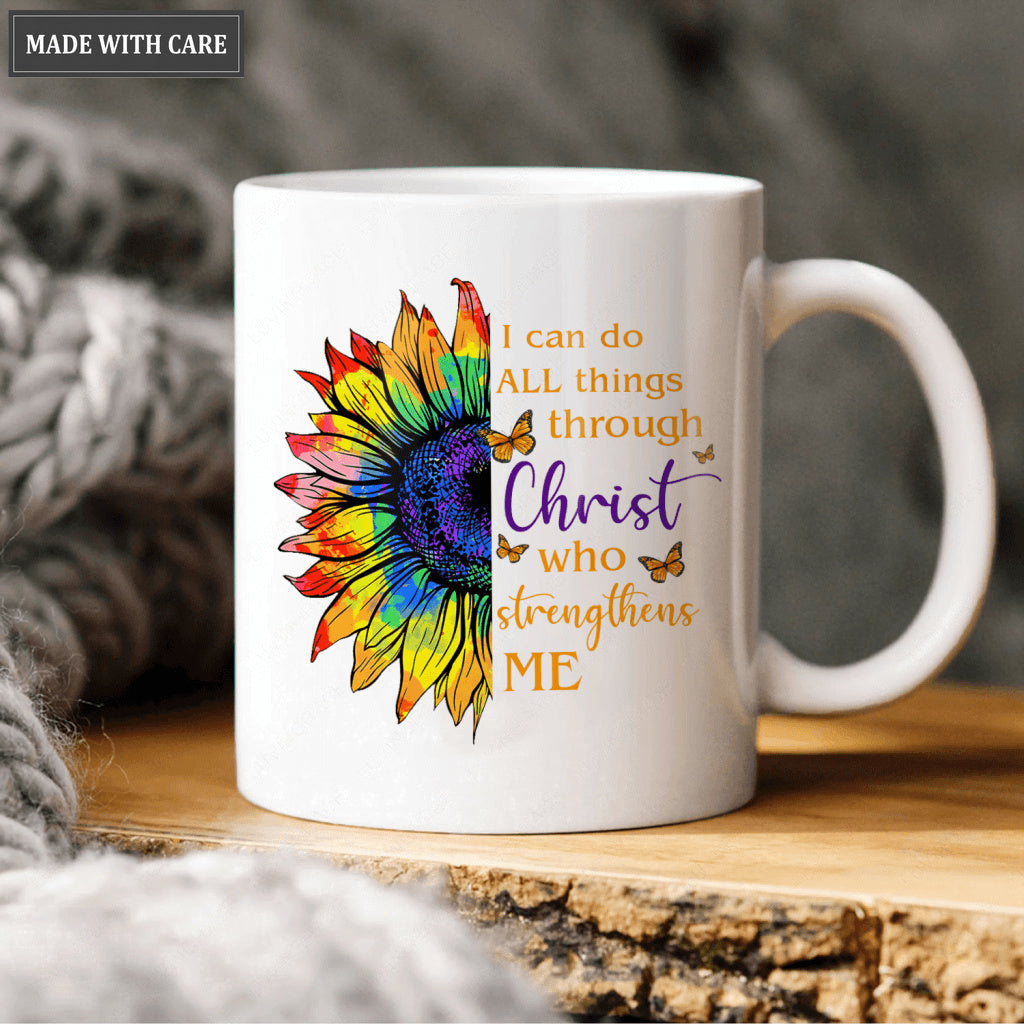Colorful Sunflower I Can Do All Things Through Christ Mug