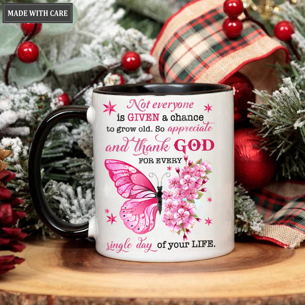 Pink Flower Butterfly Thank God Mug