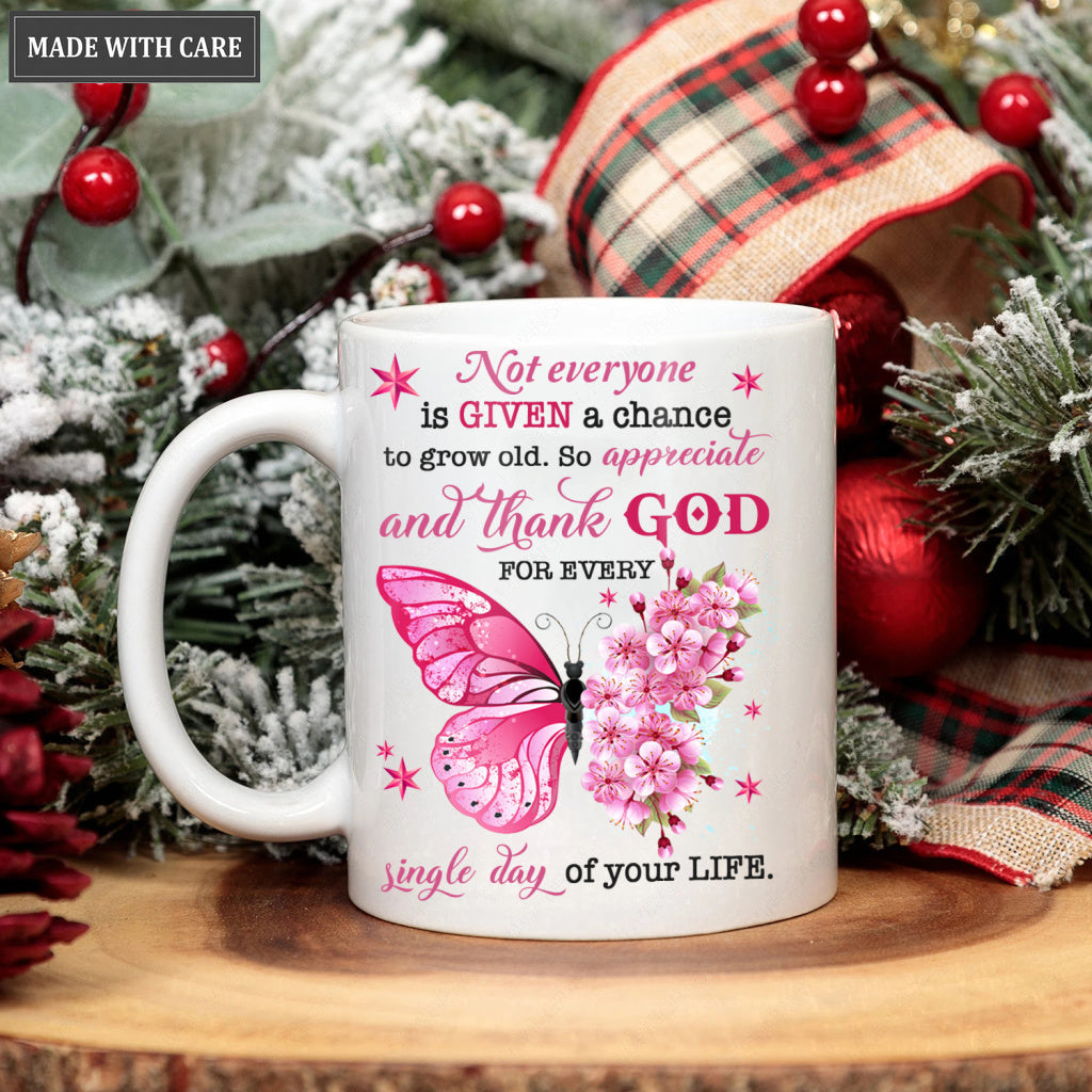 Pink Flower Butterfly Thank God Mug