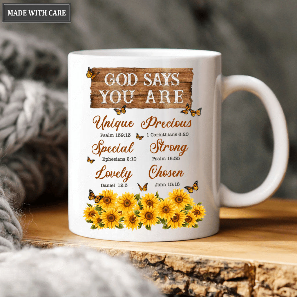 Sunflower Butterlfy Wooden Board God Says You Are Mug