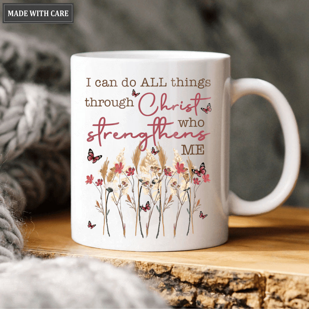 Vintage Wild Flower I Can Do All Things Through Christ Mug
