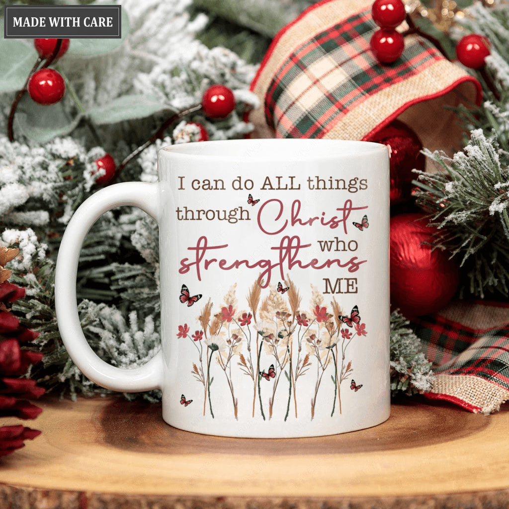 Vintage Wild Flower I Can Do All Things Through Christ Mug