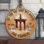 Cross With Scarf Serve The Lord Personalized Wood Circle Sign