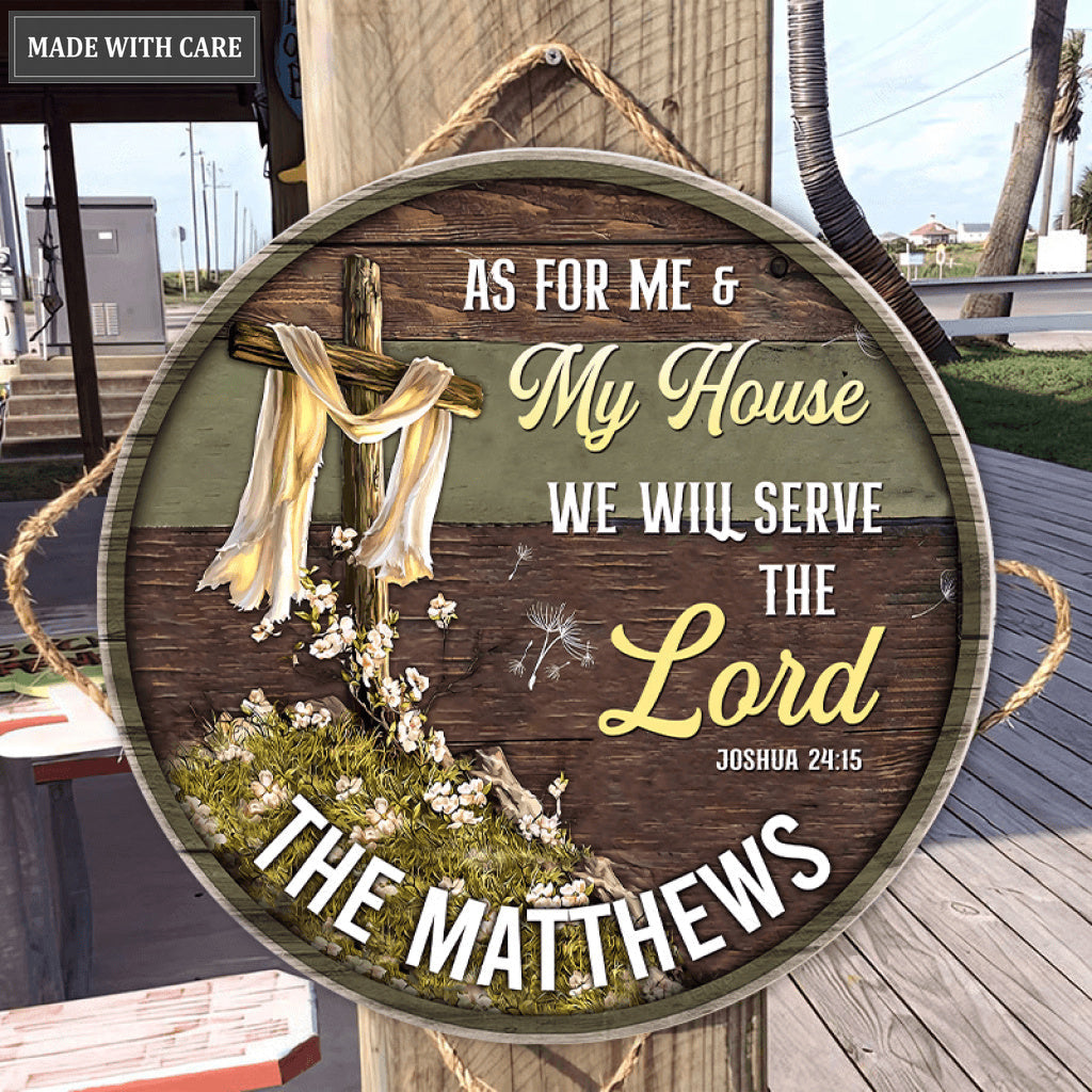 Dandelion And Cross Serve The Lord Personalized Wood Circle Sign