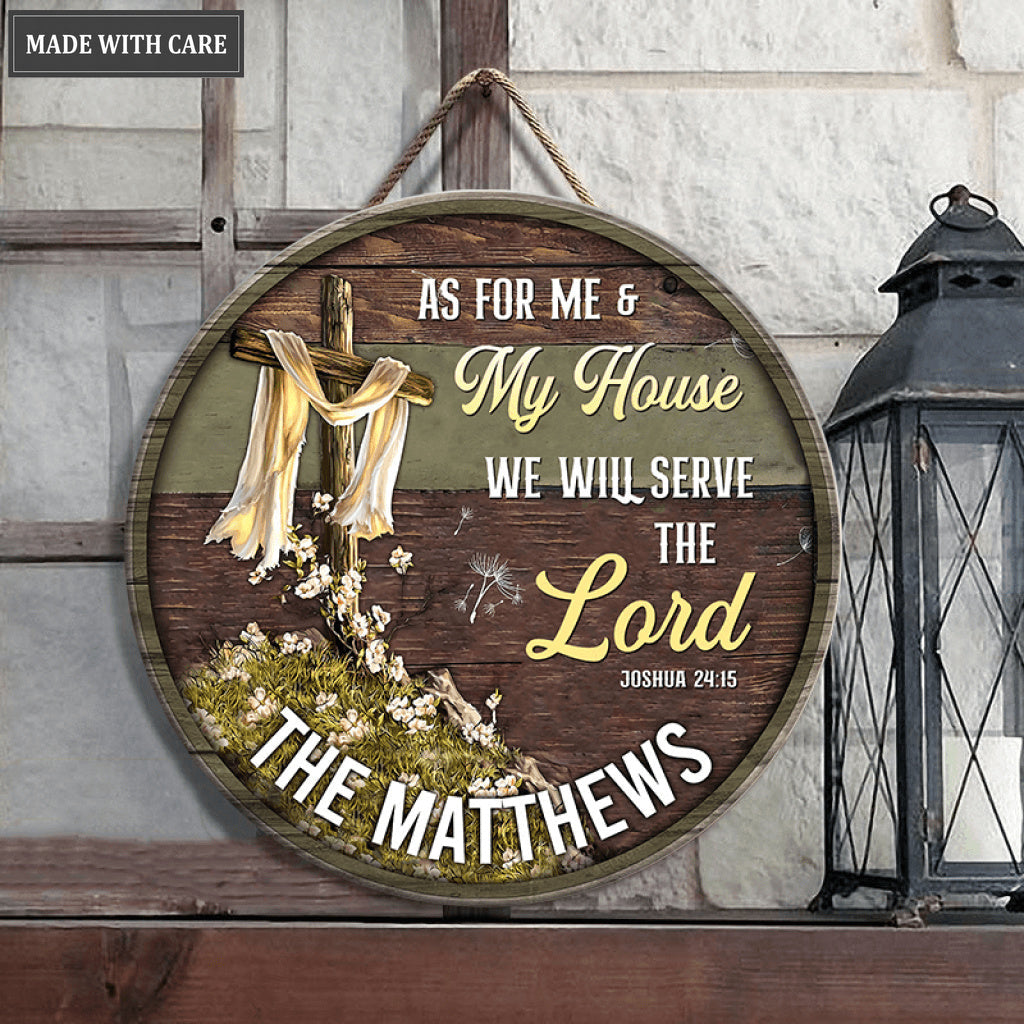 Dandelion And Cross Serve The Lord Personalized Wood Circle Sign