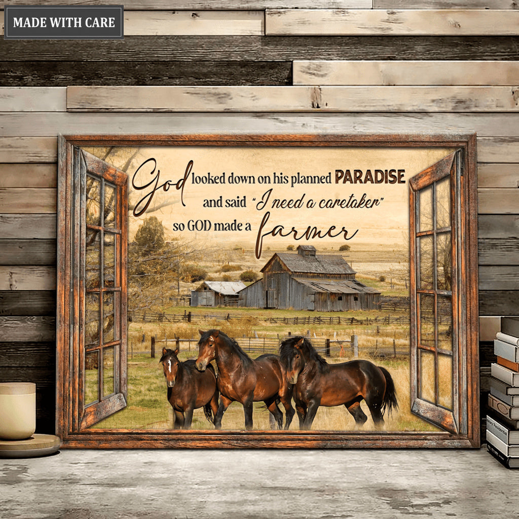 God Made A Farmer Horse And Barn Window Frame Wall Art